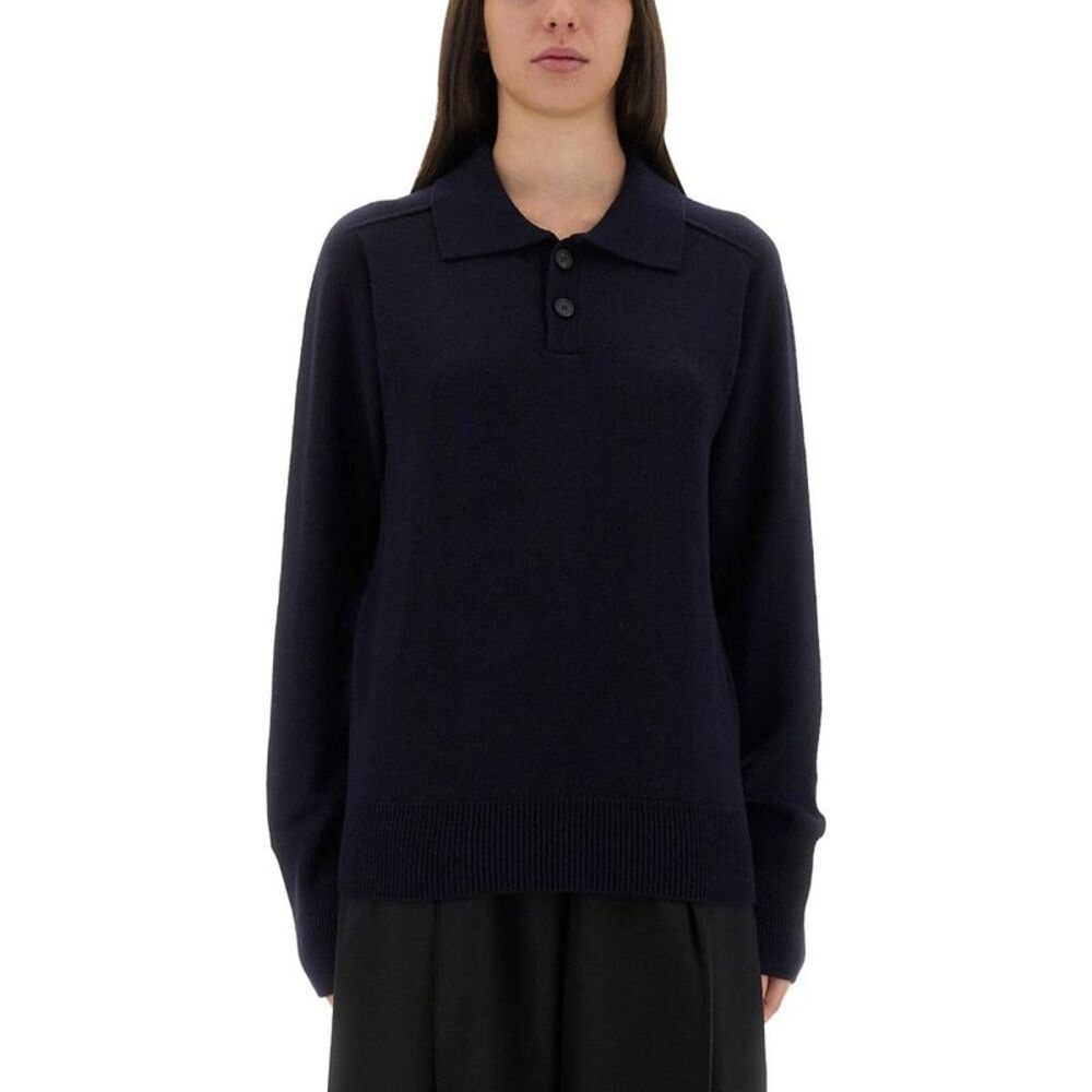 STUDIO NICHOLSON Women's Long Sleeve Knit Polo Sweater Women BLUE T-Shirts &